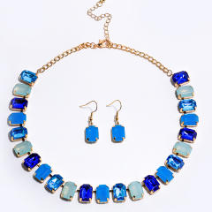 Summer chunky geometric resin crystal choker necklace set