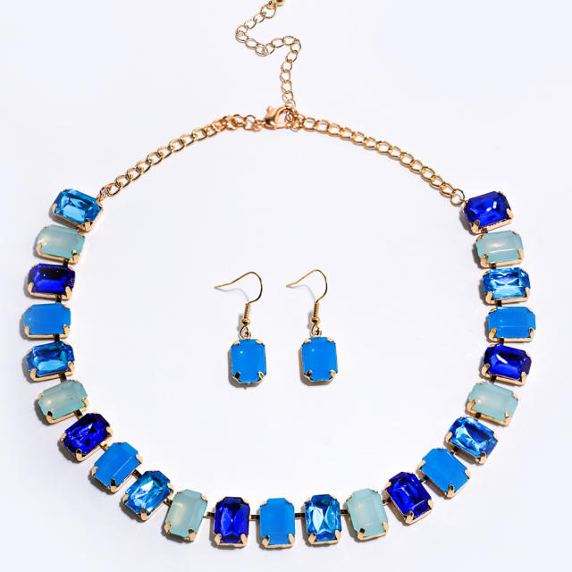 Summer chunky geometric resin crystal choker necklace set
