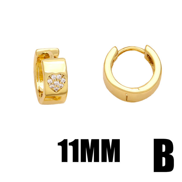 Personality gold color plated copper diamond heart huggie earrings