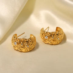 18K fold design chunky bold hoop earrings stainless steel earrings