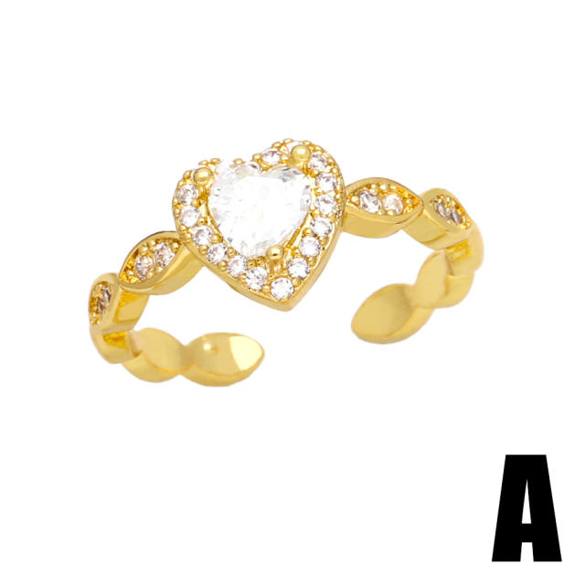 Delicate diamond heart butterfly gold plated copper rings
