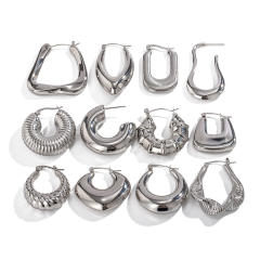 Silver color chunky stainless steel bold earrings hoop earrings