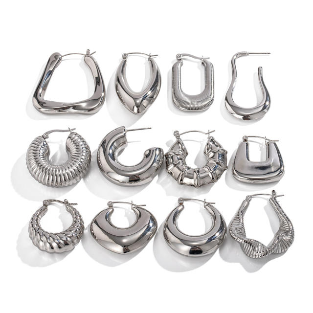 Silver color chunky stainless steel bold earrings hoop earrings