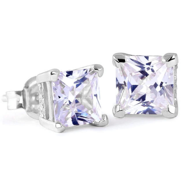 Hiphop square cut colorful cubic zircon studs earrings for men