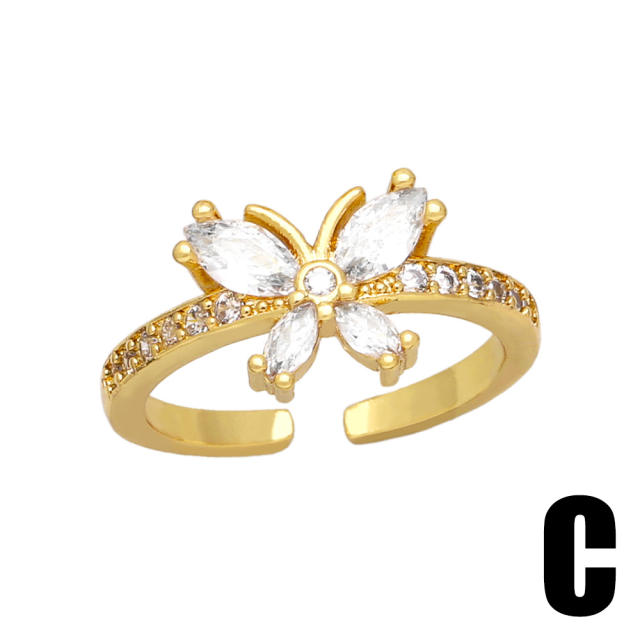 Delicate diamond heart butterfly gold plated copper rings