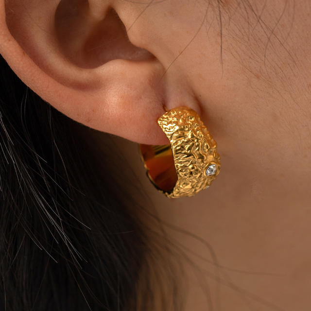 18K fold design chunky bold hoop earrings stainless steel earrings