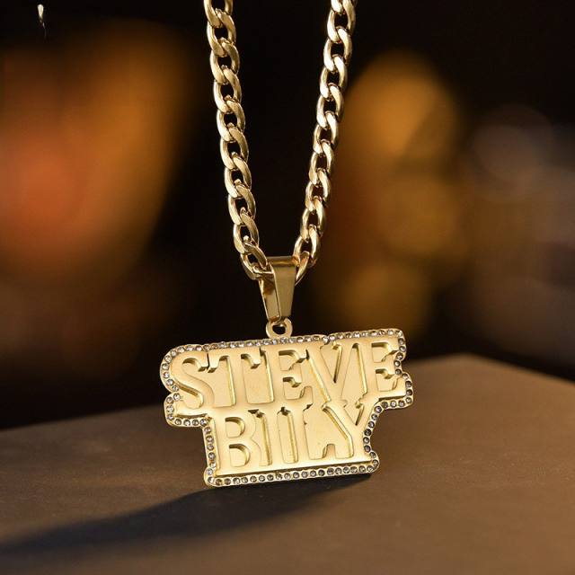 HIPHOP diamond chunky name pendant stainless steel necklace for men