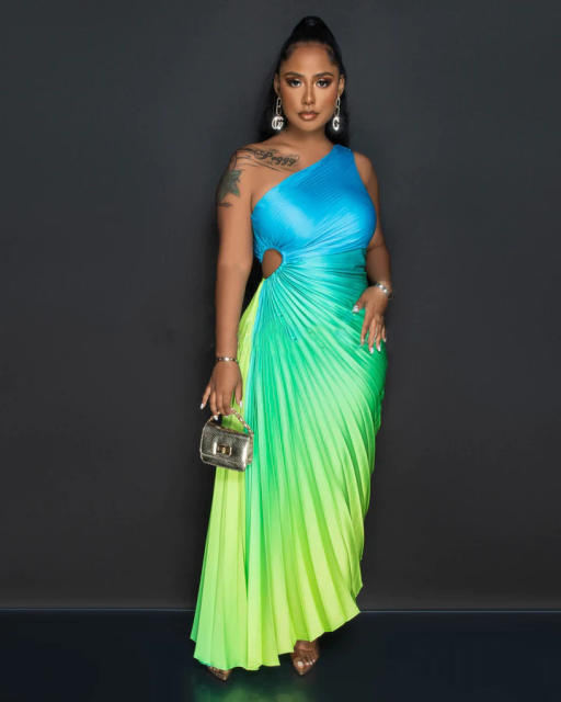 Hot sale Gradient color one shoulder women dress