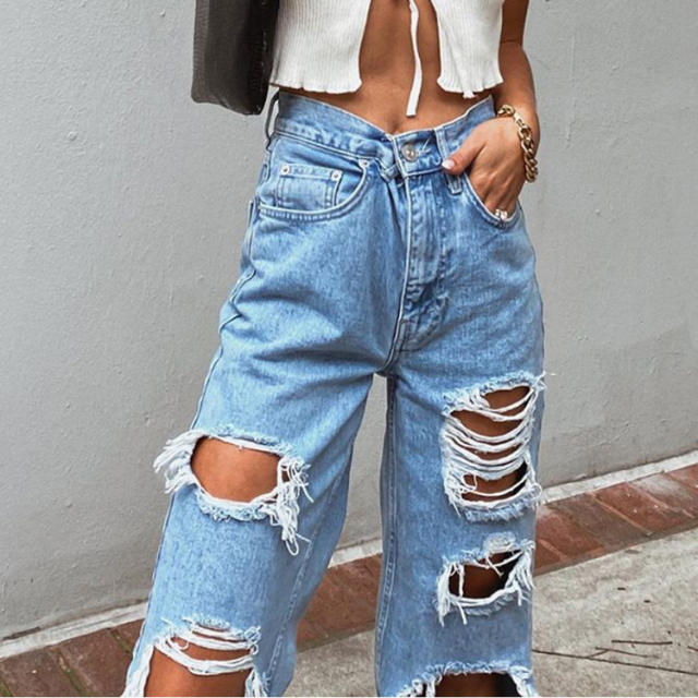 Hot sale ripped denim bootcut pants