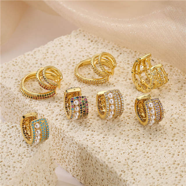 Vintage rainbow cz pearl gold plated copper chunky ear cuff(1pcs price)