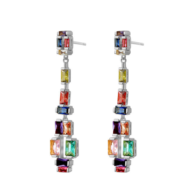 Delicate rainbow cz statement gold plated copper dangle earrings