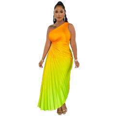 Hot sale Gradient color one shoulder women dress