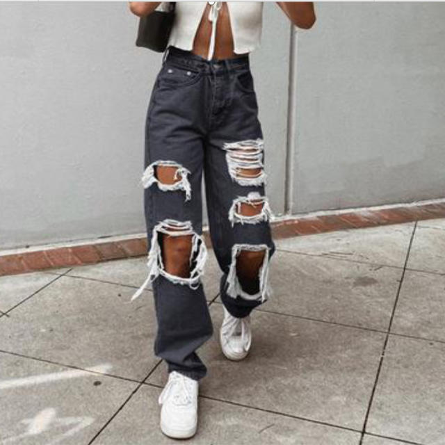Hot sale ripped denim bootcut pants