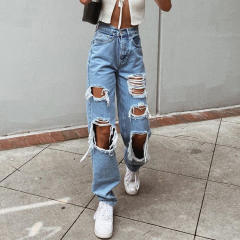Hot sale ripped denim bootcut pants