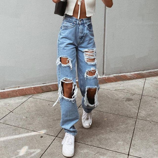 Hot sale ripped denim bootcut pants