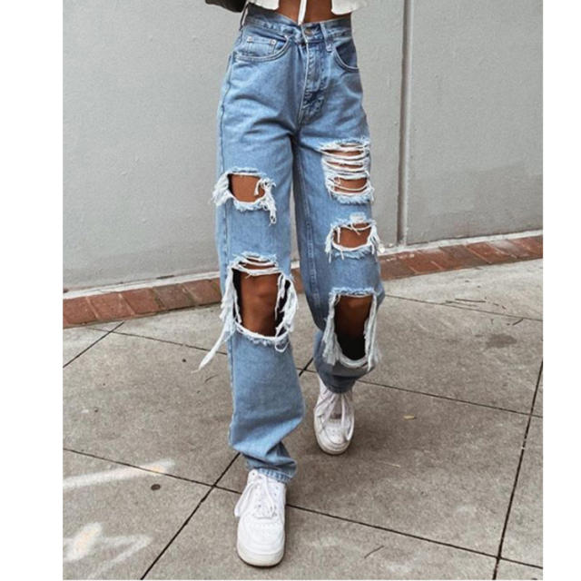 Hot sale ripped denim bootcut pants