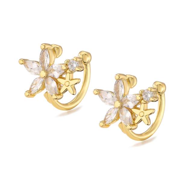 Hot sale diamond star flower chunky gold plated copper ear cuff