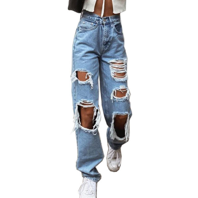 Hot sale ripped denim bootcut pants