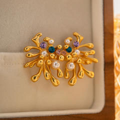 18KG vintage pearl geometric copper studs earrings