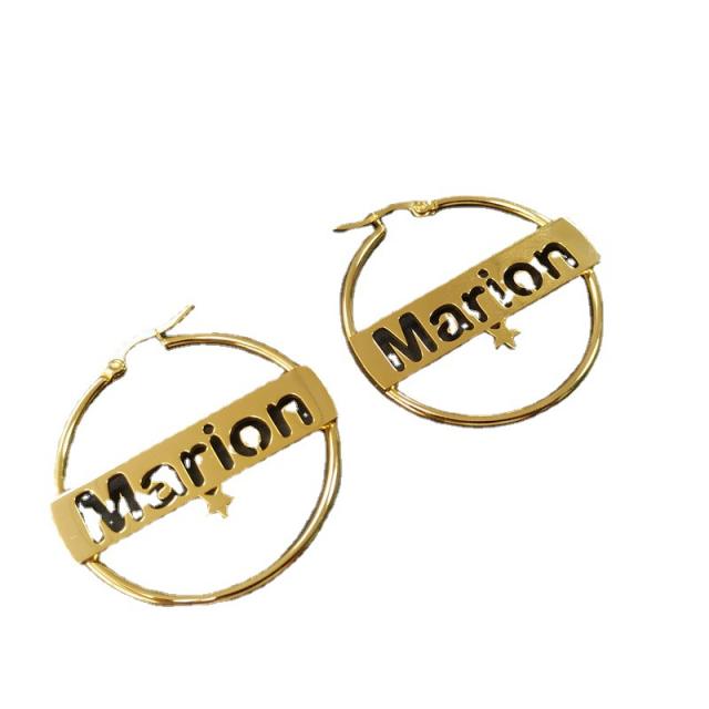 INS stainless steel custom name hoop earrings