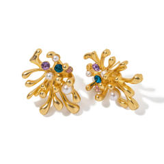18KG vintage pearl geometric copper studs earrings