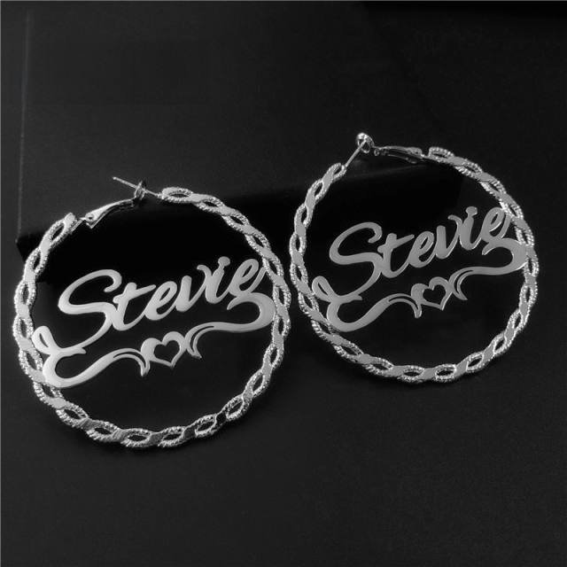 Hot sale twisted hoop custom name stainless steel earrings
