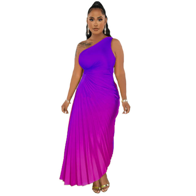 Hot sale Gradient color one shoulder women dress