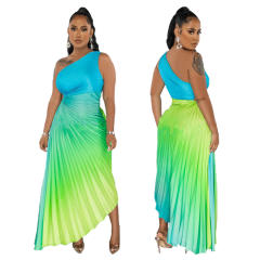 Hot sale Gradient color one shoulder women dress