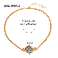 Vintage roman coin series gold plated necklace bracelet set