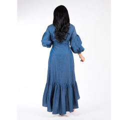 Hot sale denim long sleve ruffle wrap dress
