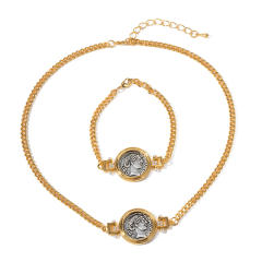 Vintage roman coin series gold plated necklace bracelet set