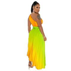Hot sale Gradient color one shoulder women dress