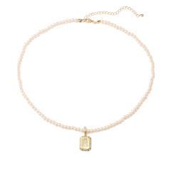 Concise diamond initial letter card pendant pearl necklace
