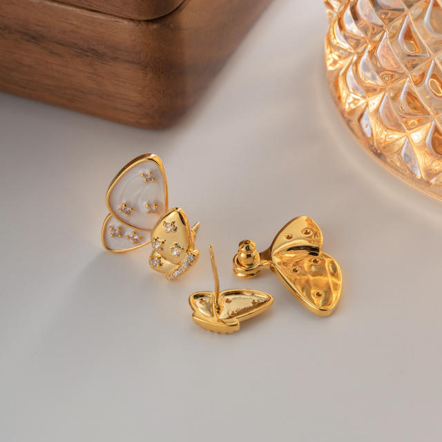 French trend gold plated butterfly studs earrings
