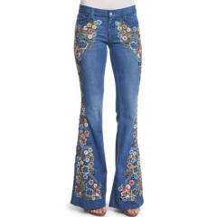 Occident fashion embroidery flower denim flared pants