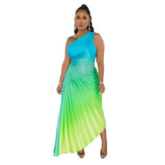 Hot sale Gradient color one shoulder women dress