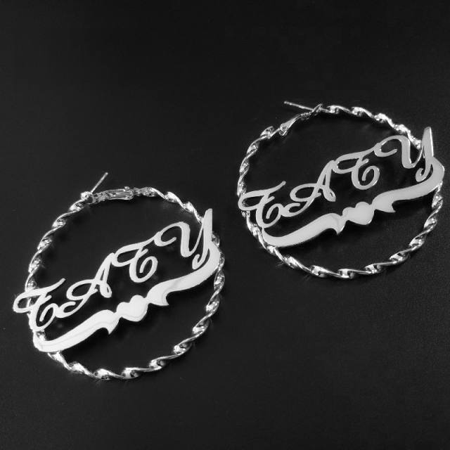 Personality twisted hoop custom name stainless steel earrings