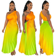 Hot sale Gradient color one shoulder women dress