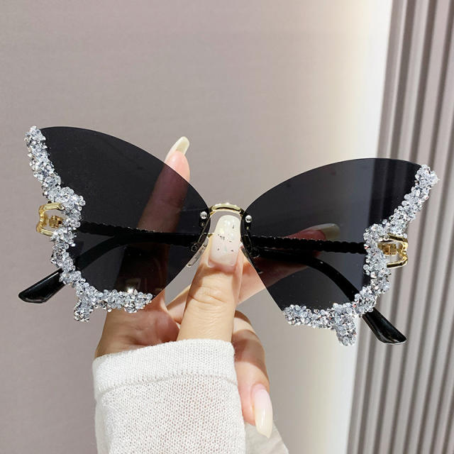 Personality diamond butterfly shape rimless sunglasses