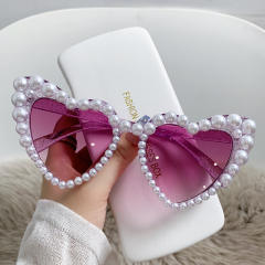 INS pearl bead heart shape funny sunglasses