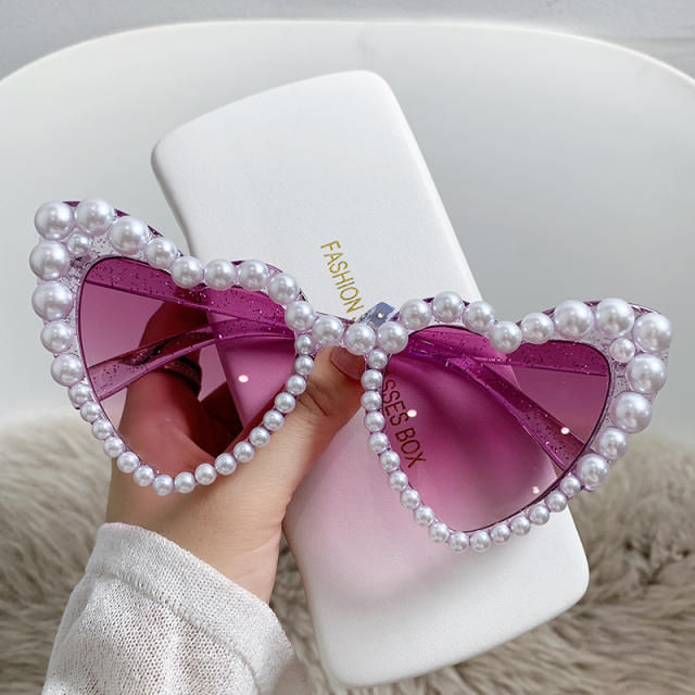 INS pearl bead heart shape funny sunglasses