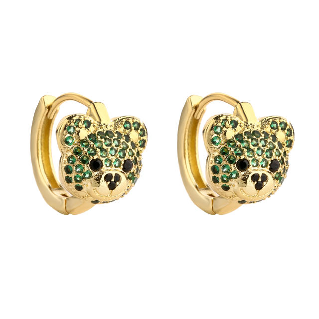 Sweet diamond bear gold plated copper huggie earrings
