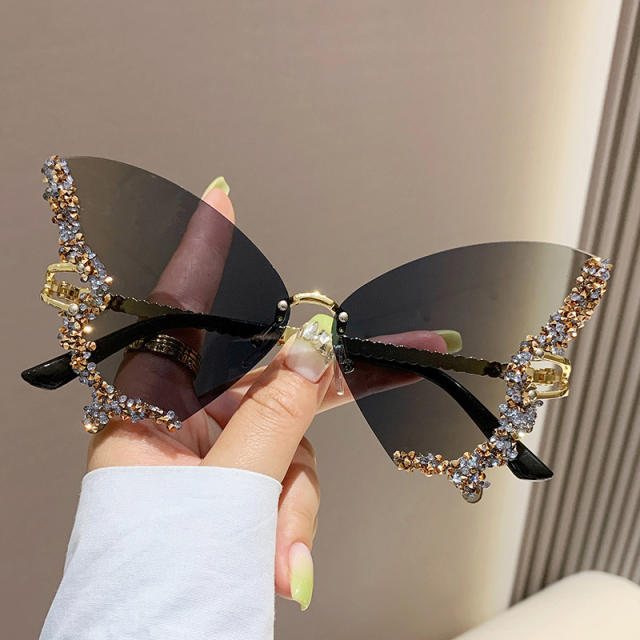 Personality diamond butterfly shape rimless sunglasses