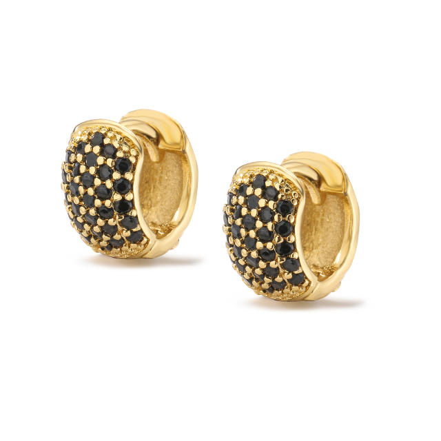 Delicate pave setting color cubic zircon gold plated copper bold huggie earrings