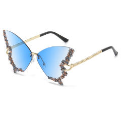 Personality diamond butterfly shape rimless sunglasses