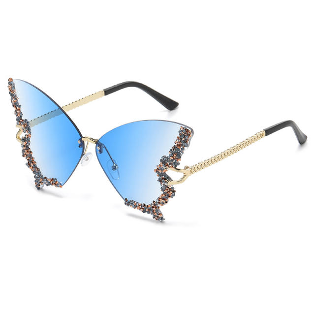 Personality diamond butterfly shape rimless sunglasses