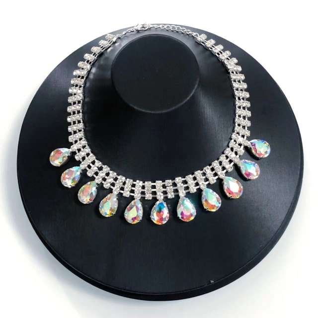 Delicate crystal drop charm diamond choker necklace