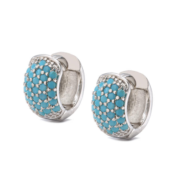 Delicate pave setting color cubic zircon gold plated copper bold huggie earrings
