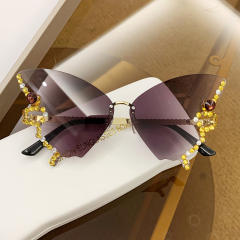 Personality colorful diamond butterfly rimless sunglasses