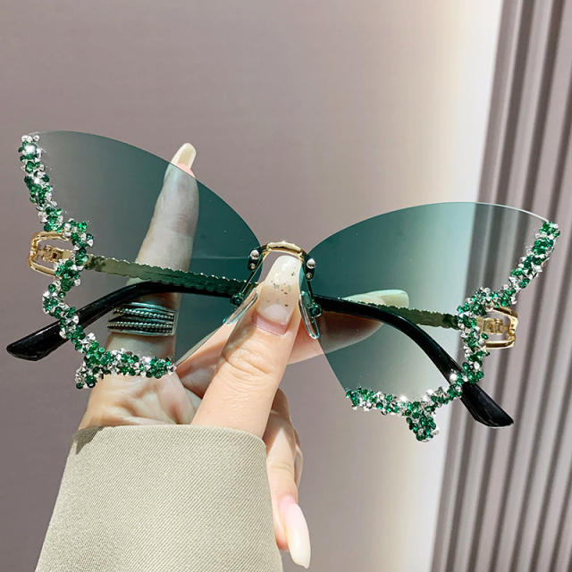 Personality butterfly shape rimless diamond sunglasses